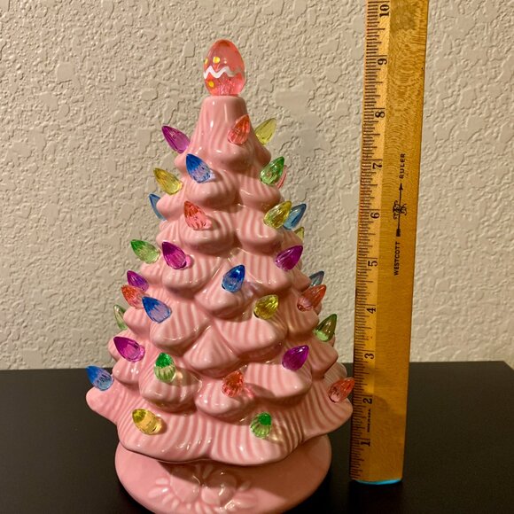 NWB Pink Ceramic Lighted Easter Tree with Multicolor Lights and Egg Topper - Picture 2 of 5
